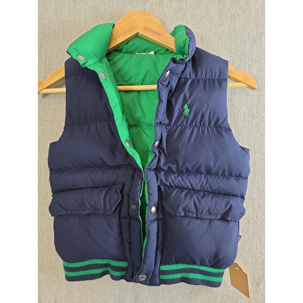 Polo Ralph Lauren Boys 6 Down Insulated Reversible Puffer Vest Blue Green Logo